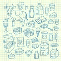 Vector set of hand drawn dairy elements on blue cell sheet illustration Royalty Free Stock Photo