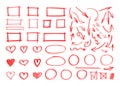 Vector set of hand drawn design elements, red marker strokes, abstract shapes, squares, Royalty Free Stock Photo