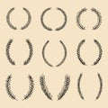 Vector set of hand drawn different floral laurels and wreaths.
