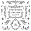 Vector set of hand drawn dividers, floral decor elements, borders, frames. Doodle design Royalty Free Stock Photo