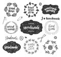 Vector set of hand drawn doodle frames, badges. Handmade, workshop, hand made shop graphic design set. Arts and crafts Royalty Free Stock Photo