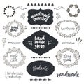 Vector set of hand drawn doodle frames, badges. Handmade, workshop, hand made shop graphic design set. Royalty Free Stock Photo