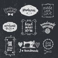 Vector set of hand drawn doodle frames badges. Handmade, workshop