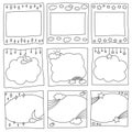 Vector set of hand drawn doodle frames with weather, clouds, stars, rainbows and clouds. Sticky note notebook paper, memo pad, Royalty Free Stock Photo