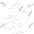 Vector set of hand drawn doodle paper airplane isolated on white background. Paper plane line icon symbol of travel and Royalty Free Stock Photo