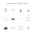 Vector set of hand drawn elements for children related business.