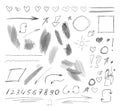 Vector set of hand drawn elements isolated on white background, gray simple pencil drawings, shaded and hatched shapes. Royalty Free Stock Photo