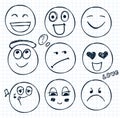 Vector set of hand drawn faces, moods Royalty Free Stock Photo