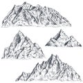 Vector set of hand drawn graphic mountain ranges. Royalty Free Stock Photo