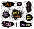 Vector set of hand drawn grunge sale banners, doodle brush lettering promotion banners