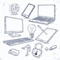 Vector set of hand drawn icons computer technology