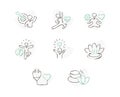 Vector set of hand-drawn Meditation Practice and Yoga Vector Line Icons Set. Relaxation, Inner Peace, Self-knowledge, Inner Royalty Free Stock Photo