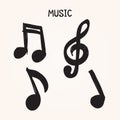 Vector Set of Hand-drawn music notes on white background for design, doodle illustration Royalty Free Stock Photo