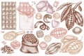 Vector set of hand drawn pastel cocoa beans, cocoa, chocolate, chocolate candies Royalty Free Stock Photo