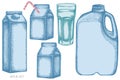 Vector set of hand drawn pastel glass, milk boxes, gallon of milk