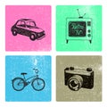 Vector set of hand drawn retro vintage cards with objects. Royalty Free Stock Photo