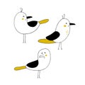 Vector set of hand drawn seagulls. Ocean marine world.