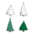 Vector Set of Hand Drawn Sketch Pine Trees. Cartoon spruce isolated on a white background. Christmas design elements
