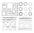 Vector Set of Hand Drawn Square and Circle Frames and Underline Strokes, Scribble Drawings Isolated. Royalty Free Stock Photo