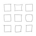 Vector set of hand drawn squares, squared frames collection. Royalty Free Stock Photo