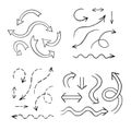 Vector Set of Hand Drawn Style Arrows Isolated on White Background. Royalty Free Stock Photo