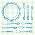 Vector set of hand drawn tableware Royalty Free Stock Photo