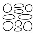 Vector set of hand drawn textured black circles isolated, painting illustration, round strokes, icons set. Royalty Free Stock Photo