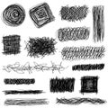 Vector set hand drawn textures, scribbles of pen, hatching. Royalty Free Stock Photo