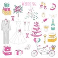 Vector set of hand drawn wedding icons