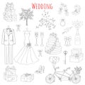 Vector set of hand drawn wedding icons Royalty Free Stock Photo