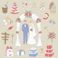 Vector set of hand drawn wedding icons Royalty Free Stock Photo