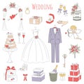 Vector set of hand drawn wedding icons