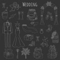 Vector set of hand drawn wedding icons