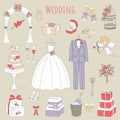 Vector set of hand drawn wedding icons