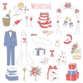 Vector set of hand drawn wedding icons Royalty Free Stock Photo