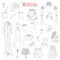 Vector set of hand drawn wedding icons