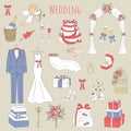 Vector set of hand drawn wedding icons