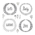 Vector set of hand drawn wreaths, floral borders