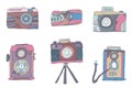 Vector set of hand-drown cameras photo