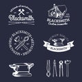 Vector set of hand sketched blacksmith logos. Vector farrier icons collection.