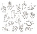 Vector set of hands and gestures - outline illustration