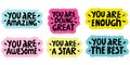 vector set of handwritten motivating inscriptions in the form of stickers