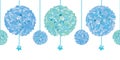 Vector Set of Hanging Blue Bay Boy Birthday Party Paper Pom Poms and Beads Set Horizontal Seamless Repeat Border Pattern