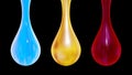 Vector set of hanging drops. Water honey and blood.