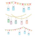 Vector Set of Hanging Glass Jar Lights Royalty Free Stock Photo