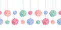 Vector Set of Hanging Pastel Colorful Birthday Party Paper Pom Poms Set Horizontal Seamless Repeat Border Pattern. Great Royalty Free Stock Photo