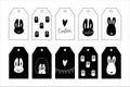 Happy Easter tags or cards with hand drawings black white elements