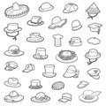 Vector set of hats, black and white collection of clothes and accessories