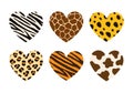 Vector set of hearts with animal fur prints Royalty Free Stock Photo