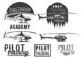 Vector set of helicopter school emblem, label